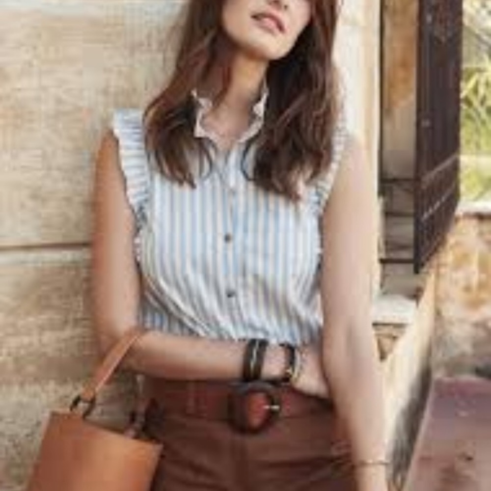 Sezane Blue Striped Sleeveless Top - Picture 2 of 8